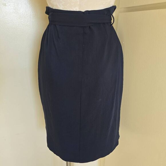 Loft Navy Faux Wrap Pleated/Belted Lined Skirt, Knee Length, NWOT, sz. 4 - Picture 9 of 13